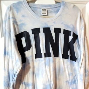 Victoria Secret's PINK Large blue and white tie dyed long sleeve tee